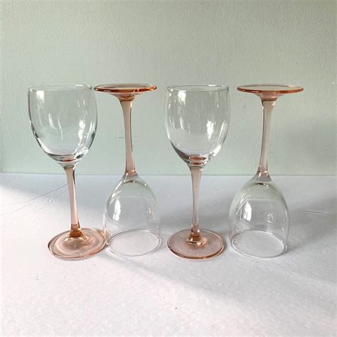 Vintage Luminarc Arcoroc Pink Stem Crystal Clear Wine Glasses Goblets