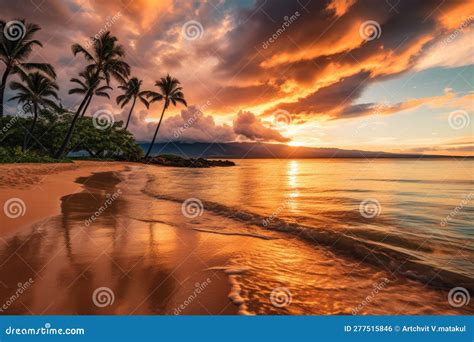 Tropical Sunset At Kaanapali Beach Maui Hawaii Stock Illustration Illustration Of Stunning