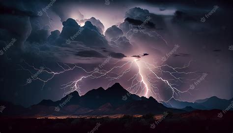 Premium AI Image | Dark dramatic stormy night sky with lightning bolts ...