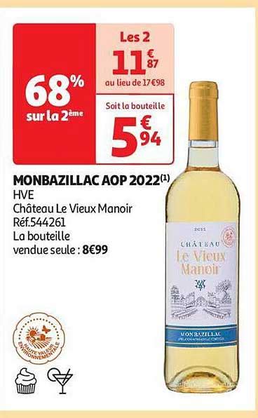 Promo Monbazillac Aop Hve Ch Teau Le Vieux Manoir Chez Auchan