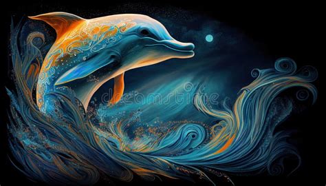 Abstract Painting With Dolphin Illustration Stock Illustration