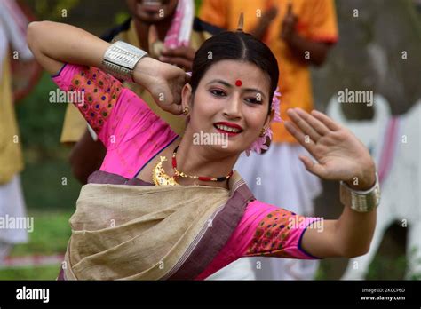 Assamese Girls In Traditional Attire Perform Bihu Dance To Celebrate Rongali Bihu Festivalin