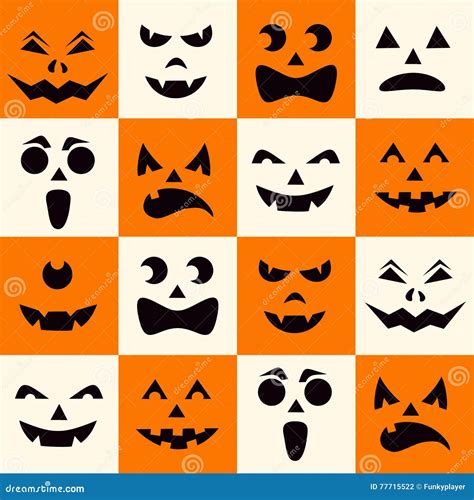 Seamless Pattern with Black Halloween Pumpkins Carved Faces Silhouettes ...