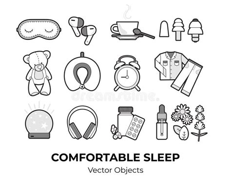 Comfortable Sleep Vector Set Isolated Illustration Line Items Vector