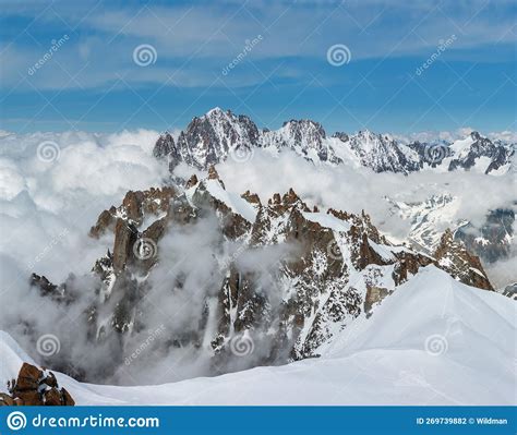 Mont Blanc Mountain Massif View From Aiguille Du Midi Mount Stock Photo