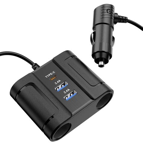 Car Charger With Extended Charging Hub Total 100W Power Output Cigar