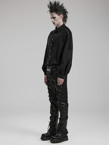 Punk Rave Black Gothic Daily Long Sleeve Shirt For Men Darkincloset