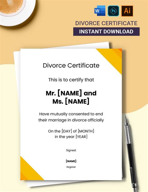 Blank Divorce Certificate In Illustrator Psd Word Download