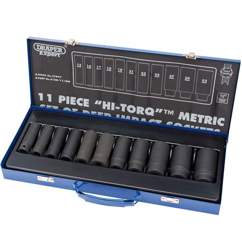 Draper Expert 11pc 12 Sq Dr Hi Torq Metric Deep Impact Socket Set