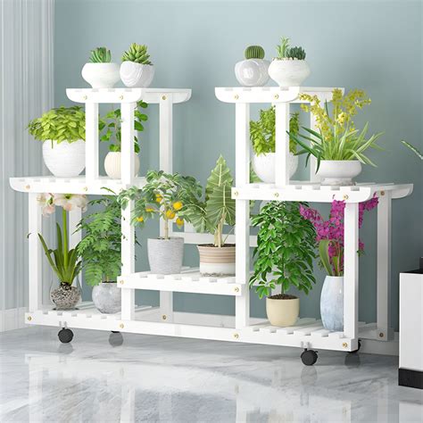 Rectangular Plant Stand Multi-Tiered Solid Wood Plant Stand with ...