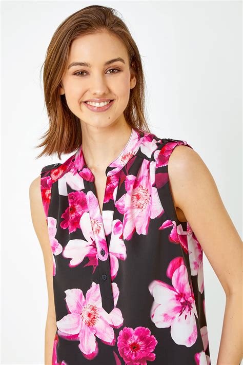 Cerise Sleeveless Floral Print Tunic Top Roman Uk