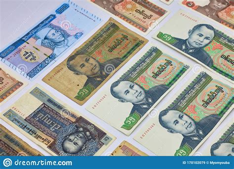 Billete De Kyats De Myanmar Dinero Y Moneda De Kyat En Myanmar Imagen