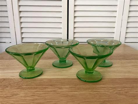 4 Federal Glass Uranium Depression Footed Dessert Sherbet Etsy