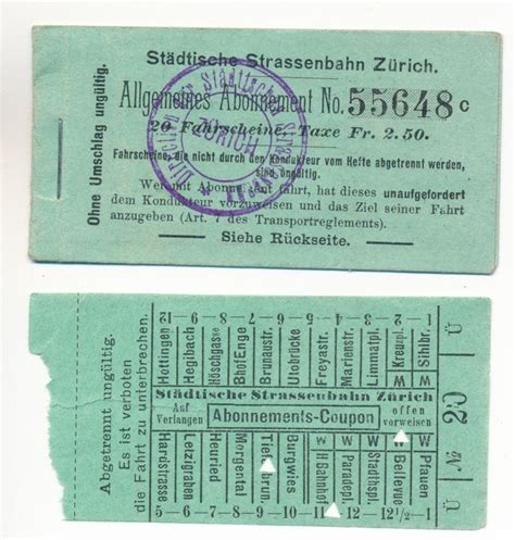 Bahn Billett Ticket Abonnement Tram Zürich Strassenbahn 1905 Kaufen