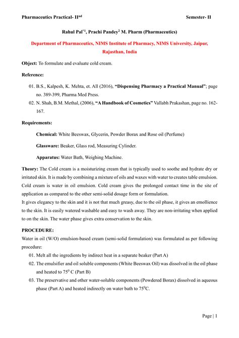 Pdf Formulation And Evaluation Of Cold Cream Cosmetics A Lab