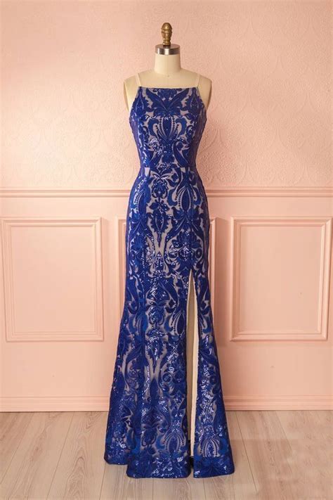 Mermaid Square Neck Royal Blue Lace Prom Dress M9253 Blue Lace Prom