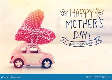 Happy Mothers Day Message With Miniature Pink Car Stock Image Image