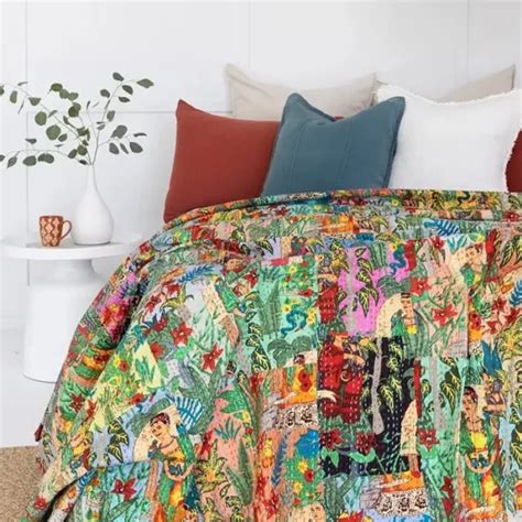 Kantha Quilt Indian Quilt Block Print Quilt Bedspread Bohemian Boho