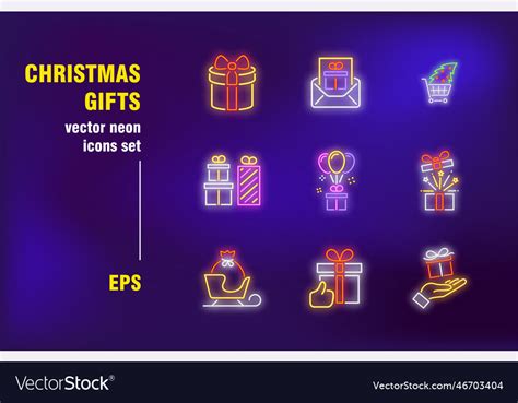 Christmas Gifts Neon Signs Set Royalty Free Vector Image