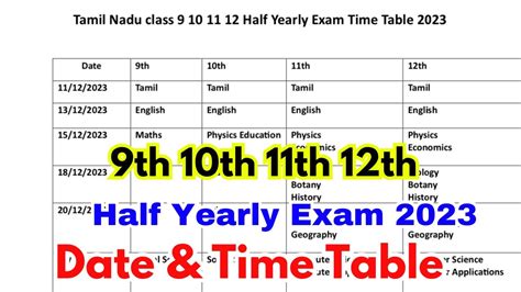 Th Th Th Th Half Yearly Exam Time Table Tn Half Yearly