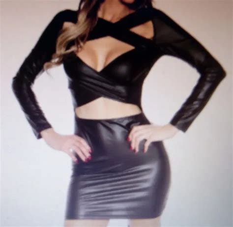 Koucla Sexy Wetlook Mini Dress With Cut Outs Black One Size Leather