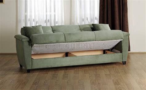 Sage Microfiber Fabric Living Room Storage Sleeper Sofa