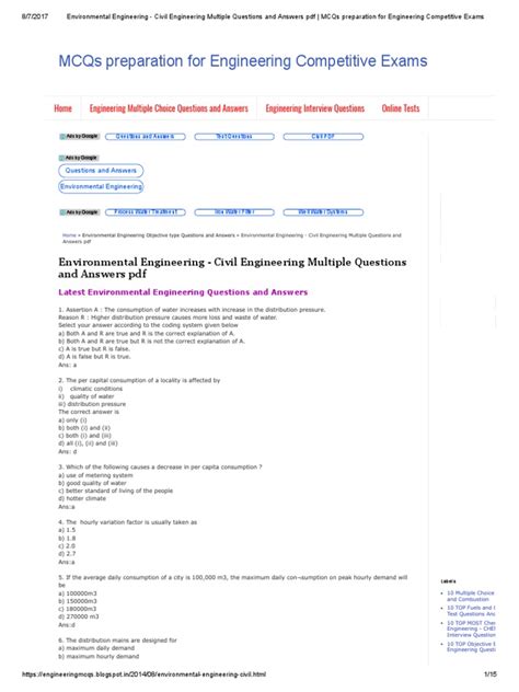 Environmental Engineering Civil Engineering Multiple Questions And