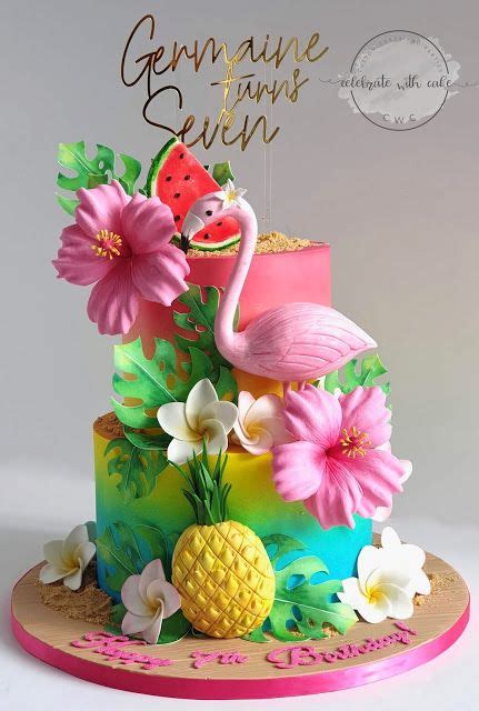 Celebrate With Cake Tropical Flamingo And Floral Two Tiered Cake