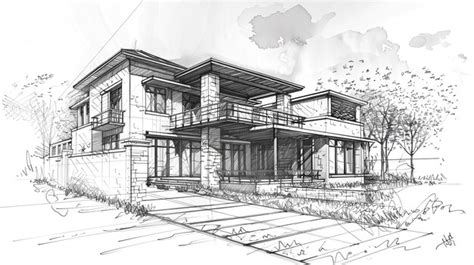 Artistic House Sketch Realistic Depiction of Creative Architecture ...