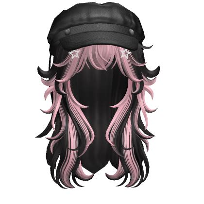 Two Tone Wolfcut W Beret Cap Pink Black Roblox