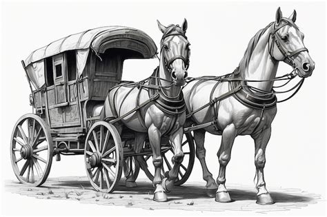 Premium Photo | A drawing of a wagon with a horse drawn on it generative ai