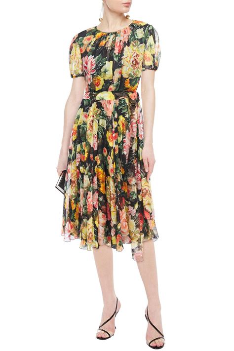 Dolce And Gabbana Belted Floral Print Silk Chiffon Dress Sale Up To 70