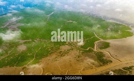 YANCHENG, CHINA - AUGUST 29, 2021 - Aerial photo of the shape formed by ...