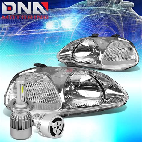 Chrome Housing Headlight Clear Corner White Led H Hid W Fan Fit