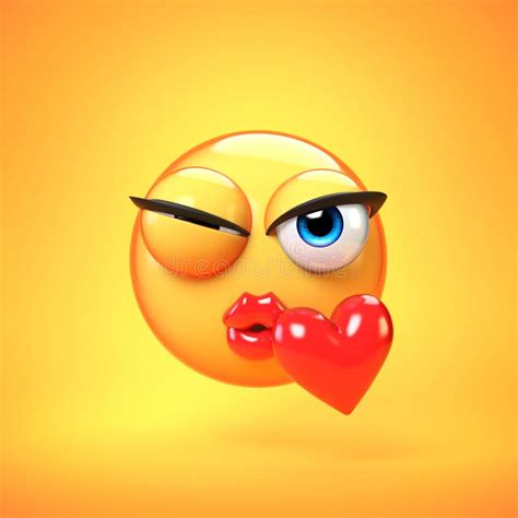 Kiss Emoji Isolated On Yellow Background Kissing Face Emoticon 3d Rendering Stock Illustration