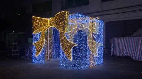 Commercial Display Decorative Giant Present Large Outdoor Street Christmas 3d Led T Box Motif