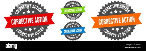 Corrective Action Sign Round Ribbon Label Set Stamp Stock Vector