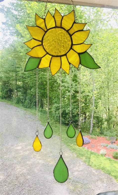 Sunflower Stained Glass Windchime Sun Catcher Wind Chime Etsy