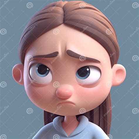 Cute Cartoon Girl Making A Sad Face 3d Rendering Stock Illustration