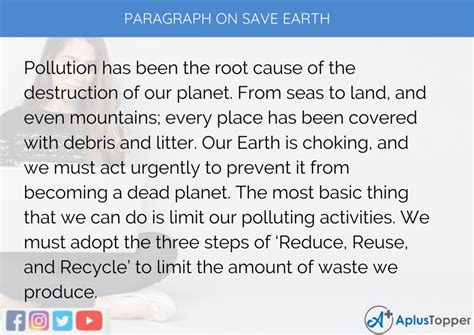 Save Earth Paragraph 100 150 200 250 To 300 Words For Kids Students