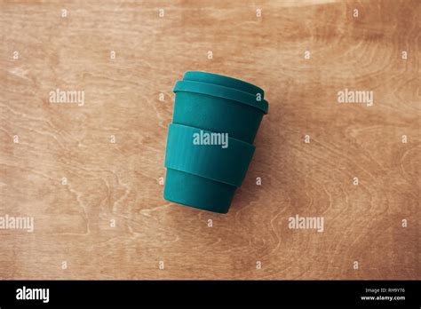 Stylish Reusable Eco Coffee Cup On Wooden Background Flat Lay Coffee