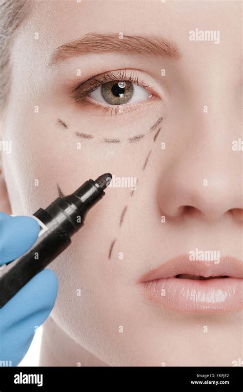 Beautician Draw Correction Lines On Woman Face Stock Photo Alamy