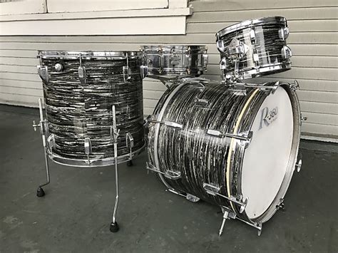 Rogers R 360 Oyster Black Pearl Rock Solid Drum Kit Reverb