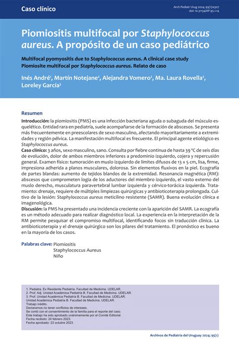 PDF Piomiositis multifocal por Staphylococcus aureus A propósito de