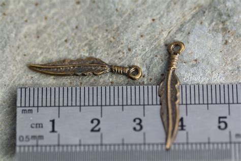 Mykonos Feather Charm Antique Brass Greek Cast Metal X Mm Etsy De