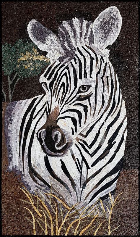 Zebra In Grass Mosaic Mosaic Natural