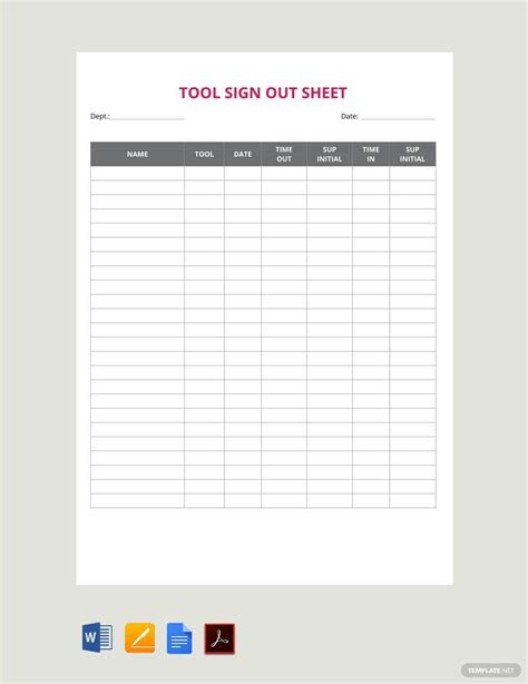 Sign Out Sheet Template in Word, Pages, PDF, Google Docs - Download | Template.net