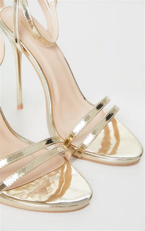 Gold Wide Fit High Strappy Sandal Shoes Prettylittlething Usa