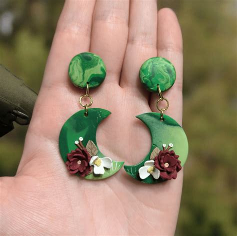 Polymer Clay Botanical Flower Crescent Moon Ear Folksy