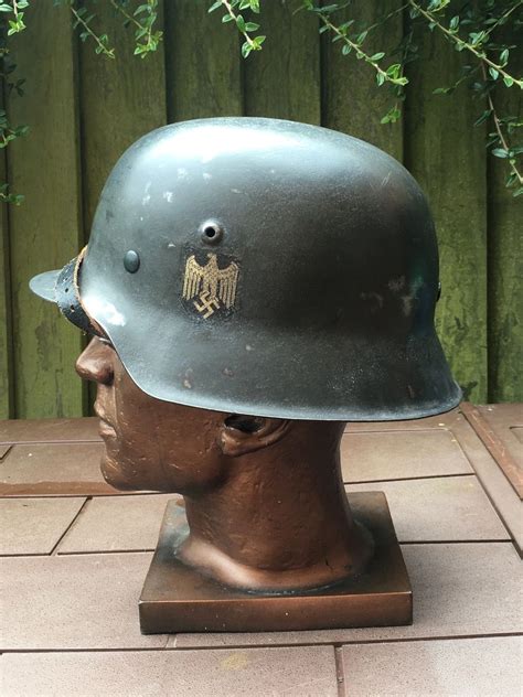 WW2 German Army helmet Model 42 model complete with liner and chinstrap ...